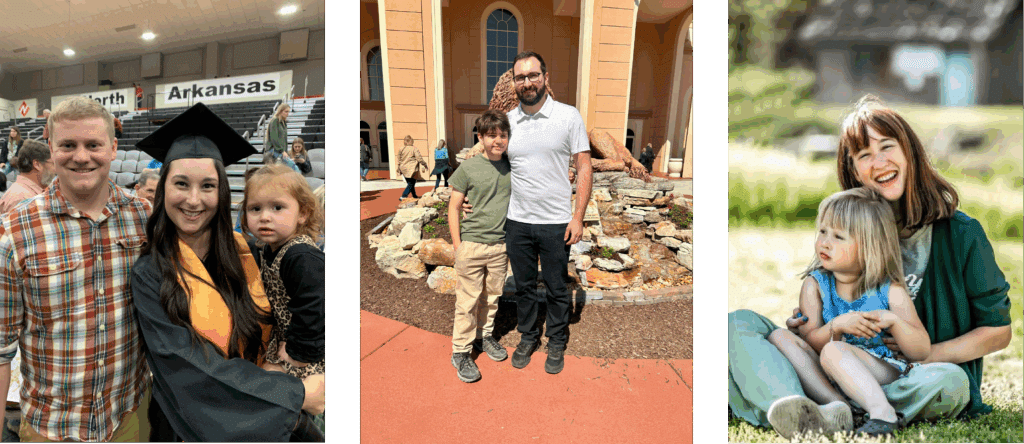 Three photos show parenting students with their children.
